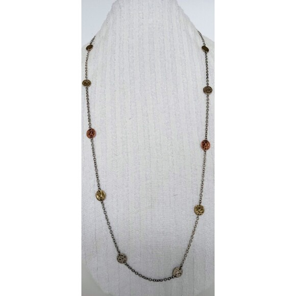 Premier Designs Tri Tone Pebbled Coin Station Necklace 36-39 in - Picture 2 of 6
